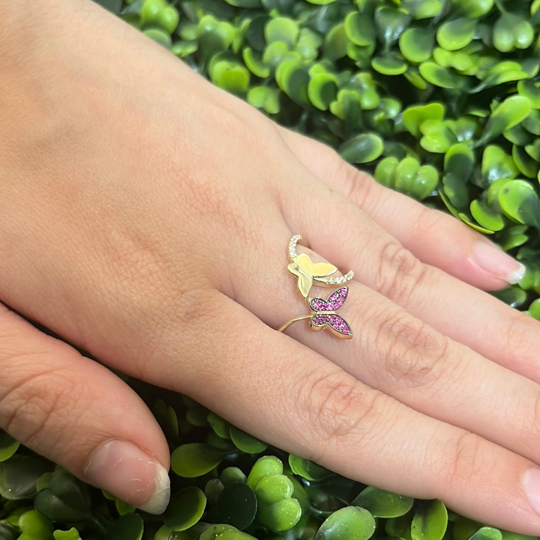 DOUBLE BUTTERFLY CZ RING•